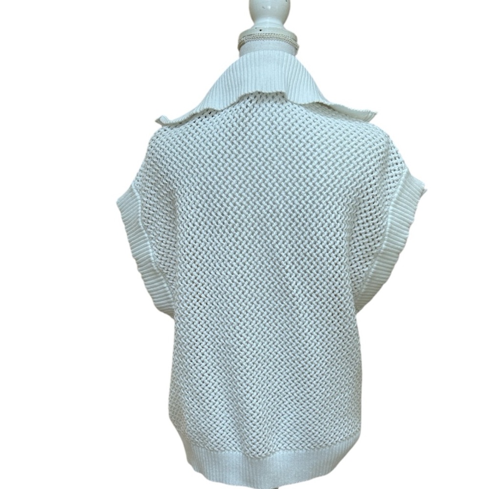 Scotch & Soda Women White Crochet Knit 1/4 Zip Cap Sleeve Sweater Sugar Sizzle L - Picture 10 of 16